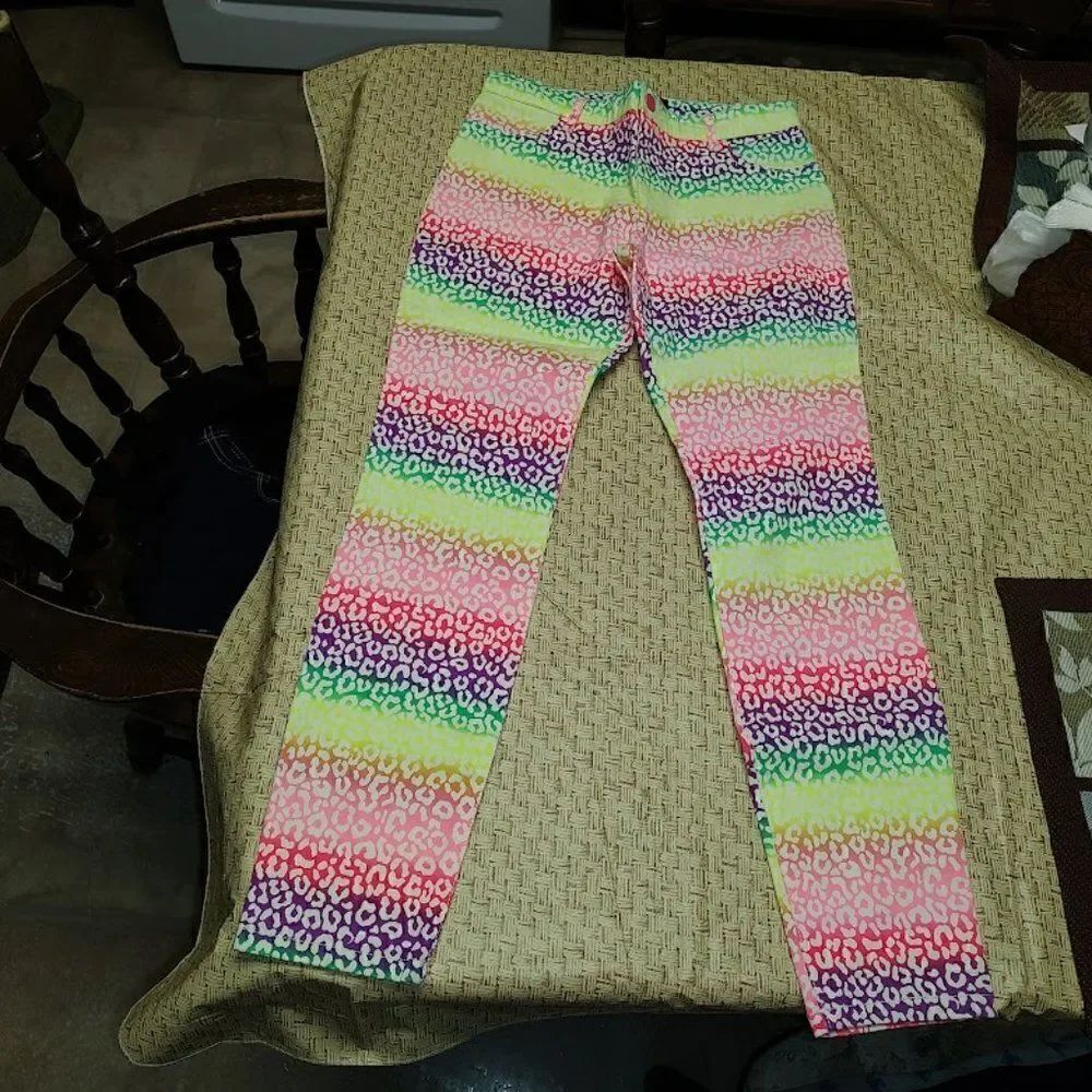 New The Children's Place Multi-Colored Cheetah Print Skinny Jeans Size Girl's 12